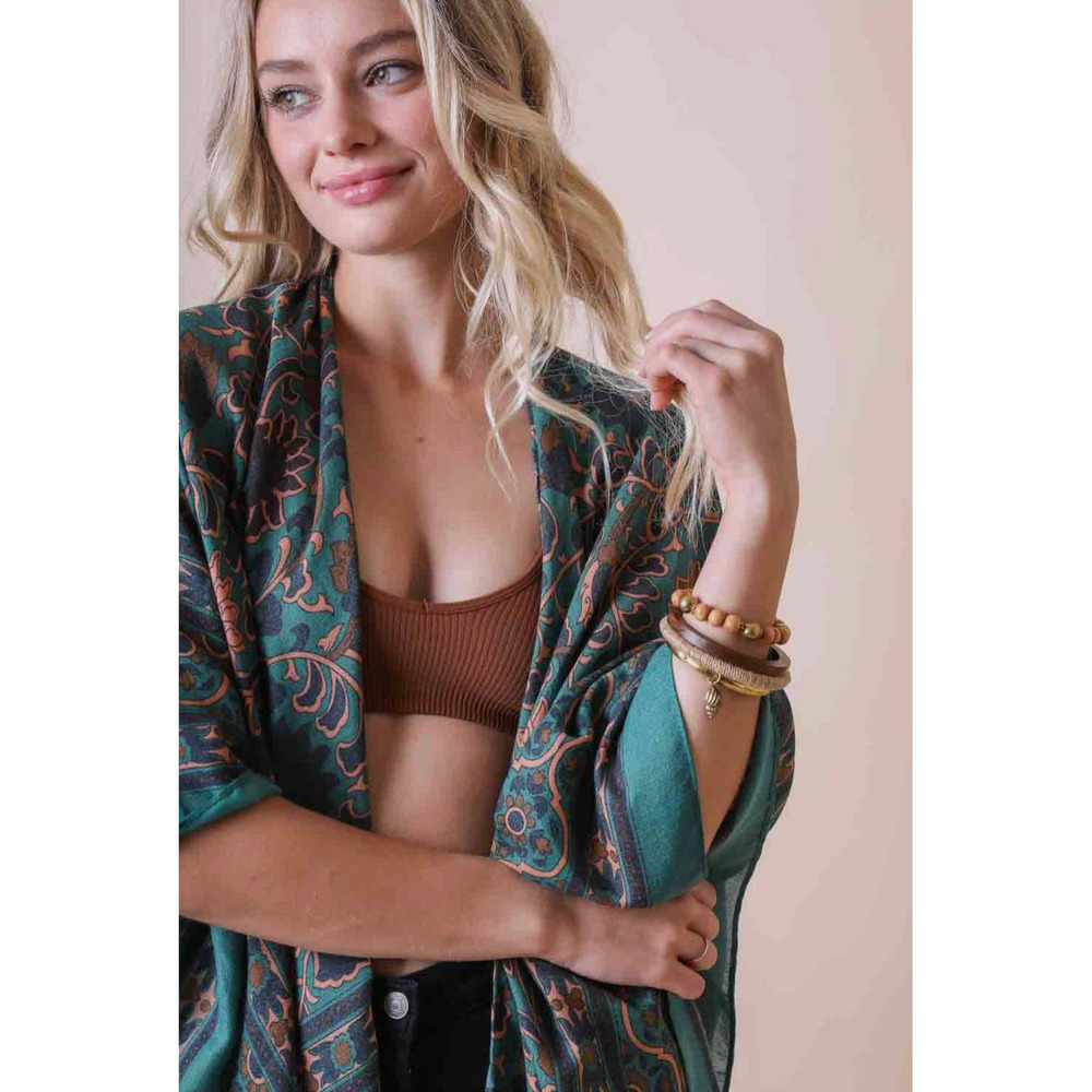 NWT Teal Tassel Longline Maxi Bohemian Kimono | One Size